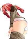  ass bad_id bad_pixiv_id blush braid hijiri_tsukasa long_hair lyrical_nanoha mahou_shoujo_lyrical_nanoha mahou_shoujo_lyrical_nanoha_a's mahou_shoujo_lyrical_nanoha_strikers military military_uniform panties red_hair shirt solo tsab_ground_military_uniform twin_braids underwear undressing uniform vita white_panties 