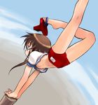  bad_id bad_pixiv_id barefoot brown_hair buruma feet flat_chest geta handstand kurame kusari_hime:_euthanasia long_hair nakamura_tetsuya navel on_top_of_pole plantar_flexion pole ponytail shirt_lift solo tengu-geta yoga 