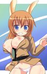  animal_ears bad_id bad_pixiv_id breasts brown_hair bunny_ears charlotte_e_yeager comord large_breasts long_hair nipples panties solo strike_witches underwear world_witches_series 