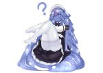  1girl ? absurdres ass blue_hair breasts eyebrows_visible_through_hair highres long_hair maid maid_headdress monster_girl original pantyhose revision simple_background slime_girl slm solo thighband_pantyhose very_long_hair white_background white_legwear 