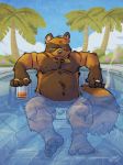 alcohol animal_crossing anthro art_mutt beer belly beverage bulge canid canine cigar clothing hi_res k-9 looking_at_viewer male mammal navel nintendo pool_(disambiguation) raccoon_dog slightly_chubby solo speedo swimwear tanuki tom_nook_(animal_crossing) video_games 