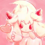  alcremie alcremie_(strawberry_sweet) alcremie_(vanilla_cream) commentary_request creature food fruit gen_8_pokemon heart nanami_marron no_humans pink_background pokemon pokemon_(creature) red_eyes solo strawberry 