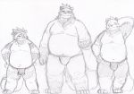  2020 anthro asian_clothing bear_2key belly bulge canid canine clothing east_asian_clothing fundoshi group hi_res humanoid_hands japanese_clothing kemono male mammal moobs navel nipples overweight overweight_male raccoon_dog simple_background tanuki underwear 