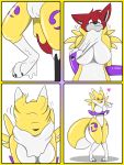  &lt;3 2018 3:4 anthro black_nose blue_eyes canid canine claws digimon digimon_(species) ear_tuft female fox fox0808 gender_transformation genitals goo_transformation hi_res male mammal markings mtf_transformation purple_markings pussy red_eyes renamon toe_claws transformation tuft white_body yellow_body 