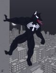  absurd_res anthro black_body building canid canine city claws colored detailed_background emblem hi_res male mammal marvel moon new_york night on_one_leg on_wall open_mouth purple_tongue signature solo standing teeth tongue tongue_out venom_(marvel) were werecanid werecanine werewolf white_eyes window wolfarion 
