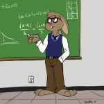  anthro barefoot barry_bunny_(character) domestic_rabbit eyewear glasses lagomorph leporid lop_rabbit male mammal mostly_dressed nerd oryctolagus rabbit school solo teacher teaselbone 