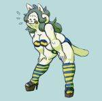  :3 anthro beady_eyes belly big_breasts bikini blush blush_stickers bodily_fluids breasts canid canine chubby_female clothed clothing felid feline female footwear fur grey_hair hair hi_res high_heels leaning leaning_forward legwear mammal multi_ear shoes skimpy slightly_chubby smile socks solo sweat swimwear tem temmie_(undertale) undertale video_games white_body white_fur 