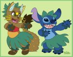  anthro blue_body blue_claws blue_nose border brown_body brown_markings claws clothing disney green_border green_eyes happy horn lilo_and_stitch markings open_mouth shirt spiked_tail spikes stitch_(lilo_and_stitch) synthy teeth tongue topwear whiskers yellow_inner_ear yellow_markings young 