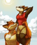  anthro bright canid canine canis carrying couple_love darkflamewolf duo eyewear fan_character female fox happy interspecies interspecies_relationship lifting_another male male/female mammal murana_wolford_(darkflame-wolf) shoulder_carry smile sun sunglasses temiree wolf 