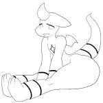  1:1 ambiguous_gender anthro big_butt butt dragon half-closed_eyes kecomaster line_art low_res monochrome narrowed_eyes nude rutherford_(tkongingi) sitting smile solo wide_hips 