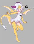  anthro blush breasts clothing costom10 dragon dress female grey_background hair horn kemono multicolored_hair open_mouth panties pink_hair scalie simple_background small_breasts solo underwear white_hair wings yellow_body yellow_skin young 