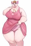  animal_crossing anthro big_breasts breasts brown_hair cleavage clothed clothing clothing_lift curvy_figure dress dress_lift ear_piercing eyelashes eyeshadow felid feline female fur hair huge_breasts jewelry lipstick makeup mammal mature_female merry_(animal_crossing) msvondran necklace nintendo overweight panties piercing simple_background smile solo thick_thighs underwear video_games voluptuous white_background white_body white_fur wide_hips 
