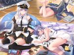  azur_lane barefoot belt black_belt black_coat black_neckwear coat dakimakura dress dust_(394652411) enterprise_(azur_lane) essex_(azur_lane) hair_bun hat highres long_hair military_hat necktie nintendo_switch open_clothes open_coat peaked_cap petite purple_eyes purple_hair shangri-la_(azur_lane) shirt side_bun sleeveless sleeveless_shirt unicorn_(azur_lane) white_dress white_headwear 