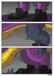  activision clothing comic dragon feral hi_res male purple_body rex_equinox solo sound_effects spyro spyro_the_dragon torn_clothing transformation video_games yellow_body 