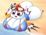  anthro beach big_breasts big_butt bikini breasts butt clothing digimon digimon_(species) eyewear female gomamon hi_res huztar lying sand seaside solo sunglasses swimwear translucent translucent_clothing 