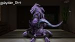  16:9 2019 3d_(artwork) anthro balls bed bedroom biped butt digital_media_(artwork) dragon epic_games fortnite furniture genitals hybrid_(fortnite) looking_at_viewer looking_back male muscular nude open_mouth penis presenting presenting_hindquarters purple_body raised_tail ryden_dire scalie smile solo source_filmmaker video_games widescreen 