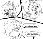  absurd_res anthro balls big_breasts breasts crossgender duo english_text female genitals greeting hi_res male male/female missphase monochrome nipple_fetish nipple_outline nipple_play penis size_difference sonic_the_hedgehog sonic_the_hedgehog_(series) text 