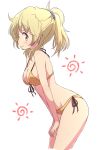  1girl bikini blonde_hair breasts hidamari_sketch highres looking_at_viewer medium_breasts mel_(melty_pot) miyako ponytail short_hair side-tie_bikini simple_background smile solo swimsuit white_background yellow_eyes 