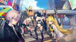  6+girls aa-12_(girls_frontline) anniversary architect_(girls_frontline) ass billboard breasts city clear_(dj_max) cleavage coffee_cup cup disposable_cup dj_max eyepatch fail_(djmax) girls_frontline m1903_springfield_(girls_frontline) m200_(girls_frontline) micro_uzi_(girls_frontline) multiple_girls official_art road s.a.t.8_(girls_frontline) smile traffic_light 
