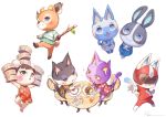  animal_crossing anthro beau_(animal_crossing) blush bob_(animal_crossing) bottomless cervid chibi clothed clothing domestic_cat dotty_(animal_crossing) eating felid feline felis female food group kid_cat_(animal_crossing) lagomorph leporid male mammal mitzi_(animal_crossing) nintendo pekoe_(animal_crossing) punchy_(animal_crossing) rabbit ry_o_ta simple_background superhero ursid video_games white_background 