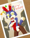  4:5 animal_crossing anthro bunny_costume bunny_ears_(disambiguation) canid canine canis chibi clothed clothing co_inu costume crossdressing embarrassed hi_res lobo_(animal_crossing) male mammal nintendo photo solo video_games wolf 
