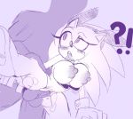  anthro balls big_breasts blush bow_tie breasts crossgender duo female genitals hi_res low-angle_view male male/female missphase monochrome nipples penis pussy sonic_the_hedgehog sonic_the_hedgehog_(series) vaginal 