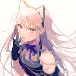  animal_ears bang_dream! bare_shoulders black_gloves blush cat_ears fang gloves lavender_hair long_hair minato_yukina ribbon shinotarou_(nagunaguex) white_background yellow_eyes 