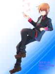  1boy blue_background brown_hair character_name commentary_request dated gradient gradient_background green_neckwear happy_birthday little_busters! looking_to_the_side male_focus natsume_kyousuke neckerchief red_eyes school_uniform scp solo yamaori_(yamaorimon) 