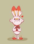  artisadie brown_background bunny bunny_focus commentary creature eating english_commentary fire food full_body gen_8_pokemon happy heart highres holding holding_food looking_at_viewer no_humans poke_puff pokemon pokemon_(creature) scorbunny simple_background smile smoke solo 