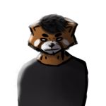  1:1 ailurid black_hair clothed clothing dark_clothing dark_hair dissum drawing evil_face front_view hair looking_at_viewer male mammal no_pupils red_panda simple_background smile solo white_background 