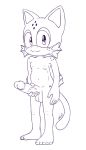  anthro balls domestic_cat erection excito fan_character felid feline felis genitals hand_on_penis hi_res hybrid looking_at_viewer male mammal masturbation monochrome navel nipples nude penile penile_masturbation penis simple_background solo sonic_the_hedgehog_(series) standing triton 