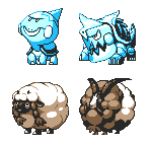  braid chewtle commentary creature drednaw dubwool english_commentary full_body gen_8_pokemon horns multiple_monochrome no_humans pat_attackerman pixel_art pokemon pokemon_(creature) sheep sprite transparent_background twin_braids wooloo 