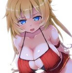  :d akai_haato bikini_skirt bikini_top blonde_hair blue_eyes breasts cleavage hirowa_nagi hololive large_breasts leaning_forward long_hair open_mouth smile swimsuit swimsuit_under_swimsuit virtual_youtuber 