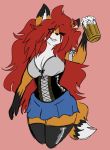 2020 alcohol anthro barmaid beer beverage biped blush breasts canid canine cleavage clothed clothing curvy_figure digital_drawing_(artwork) digital_media_(artwork) female fox fur hair holding_object mammal maple_(mexifurfoof) mexifurfoof oktoberfest simple_background smile solo standing thick_thighs wide_hips 