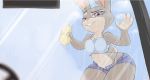  2016 anthro big_breasts bottomwear brachyzoid breast_squish breasts buckteeth clothed clothing crop_top denim denim_clothing disney female glass grin hi_res judy_hopps lagomorph leporid long_ears looking_at_viewer mammal midriff naughty_face navel on_glass rabbit shirt short_stack shorts smile solo sponge squish tank_top teeth thick_thighs thong topwear unbuttoned underwear wet wide_hips zootopia 