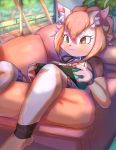  black_clothing breasts clothed clothing eyebrows eyelashes female flyer_(pixiv) hair hi_res holding_object inner_ear_fluff inside lounging lying mammal nintendo nintendo_switch on_back solo tuft video_games white_inner_ear_fluff 