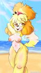  9:16 animal_crossing anthro beach big_breasts big_butt black_eyebrows black_eyelashes blurred_background blush breasts brown_eyes butt canid canine canis chuchodraws collar domestic_dog eyebrows female fur genitals hi_res huge_breasts isabelle_(animal_crossing) mammal nintendo nipples nude open_mouth pussy seaside shih_tzu simple_background smile solo thick_thighs toy_dog video_games wide_hips yellow_body yellow_fur 