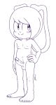  anthro balls blush erection excito fan_character genitals hair hand_on_hip hi_res lagomorph leporid lex_the_rabbit male mammal monochrome navel nipples nude penis rabbit simple_background smile solo sonic_the_hedgehog_(series) standing 