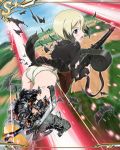  artist_request bangs blonde_hair blush erica_hartmann green_panties holding holding_weapon neuroi official_art open_mouth panties short_hair solo strike_witches striker_unit underwear war weapon world_witches_series 