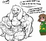  asriel_dreemurr blush bodily_fluids bovid caprine chara_(undertale) duo english_text human humanoid humanoid_genitalia hyper male male/male mammal muscular tears text undertale unknown_artist video_games young 