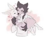  &lt;3 anthro beastars blush canid canine canis clothed clothing dress duo female fur grey_body grey_fur haru_(beastars) holding_person kissing lagomorph legoshi_(beastars) leporid long_ears love male male/female mammal pachadraws pachastuff rabbit shirt simple_background topwear white_body white_fur wolf 