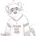  1:1 2020 anthro biped clothed clothing english_text eyes_closed fur hi_res male mammal pache_riggs procyonid profanity raccoon shirt solo text topwear 