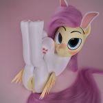 1:1 3d_(artwork) anus blender_(software) blush bunny_costume bunny_ears_(cosmetic) butt clitoris clothing costume digital_media_(artwork) equid equine female fluttershy_(mlp) friendship_is_magic genitals hi_res legs_together legs_up looking_at_viewer lying mammal my_little_pony on_back ooredelen pegasus pussy rubber rubber_suit simple_background smile smiling_at_viewer solo tight_clothing torn_clothing wings 