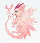  2018 black_nose digimon digimon_(species) dragon feathers female feral fur furred_dragon green_eyes horn long_tail magnadramon multi_wing open_mouth pink_body pink_feathers pink_fur rollingrabbit signature wings 