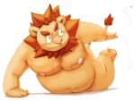  2020 4:3 anthro belly felid humanoid_hands kemono lion male mammal meg_hoi moobs navel nipples overweight overweight_male pantherine pink_nose simple_background solo white_background 