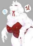  2020 4_fingers anthro big_breasts blush bodily_fluids bovid bow breasts caprine cleavage clothed clothing curvy_figure female fingers fur grey_background hi_res horn huge_breasts kemono mammal mature_female pictographics purple_eyes simple_background sirn_0121 slightly_chubby solo sweat thick_thighs toriel undertale video_games voluptuous white_body white_fur wide_hips 