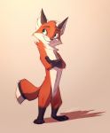  2019 anthro canid canine crossed_arms featureless_crotch fox gloves_(marking) green_eyes head_tuft hi_res leg_markings light lighting mammal markings nude pointedfox pose socks_(marking) solo standing tuft 