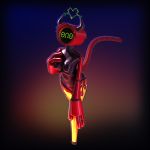  1:1 3d_(artwork) android anthro big_hands breasts digital_media_(artwork) female flame_decal glistening glistening_body hi_res horn humanoid machine pose robot screen screen_face simple_background solo vic-e yipkin 