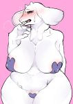  2020 4_fingers big_breasts blush bodily_fluids bovid breasts camel_toe caprine curvy_figure embarrassed female fingers fur hi_res horn huge_breasts kemono mammal mature_female nipple_outline open_mouth pasties sirn_0121 slightly_chubby solo sweat thick_thighs toriel undertale video_games voluptuous white_body white_fur wide_hips 