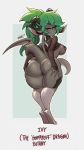  1girl anus ass ass_grab back breasts dragon_girl grabbing_own_ass green_eyes green_hair grey_skin horns kanel large_breasts monster_girl nipples original simple_background solo spread_anus tagme tail thick_thighs thighs wings 
